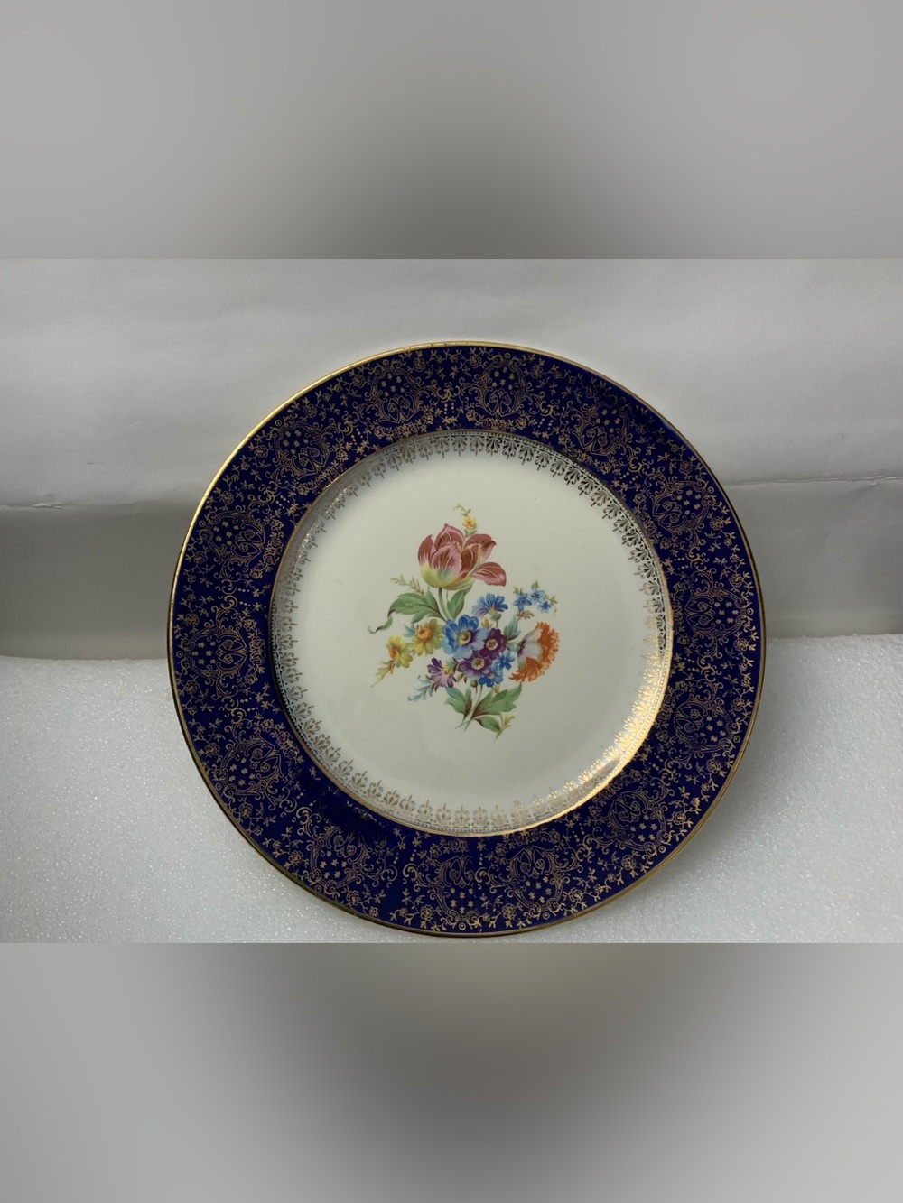 Classic Floral Cobalt Blue and Gold Decorative Dinner Plate
